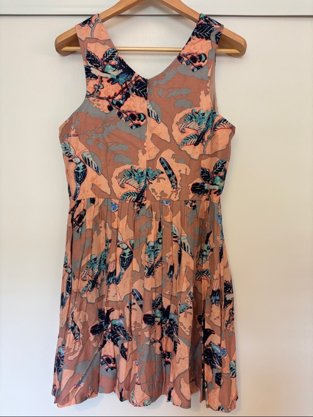 Anthropologie Cottagecore Floral Dress Size 10 Fit & Flare Bird Pink Silk - Picture 4 of 12